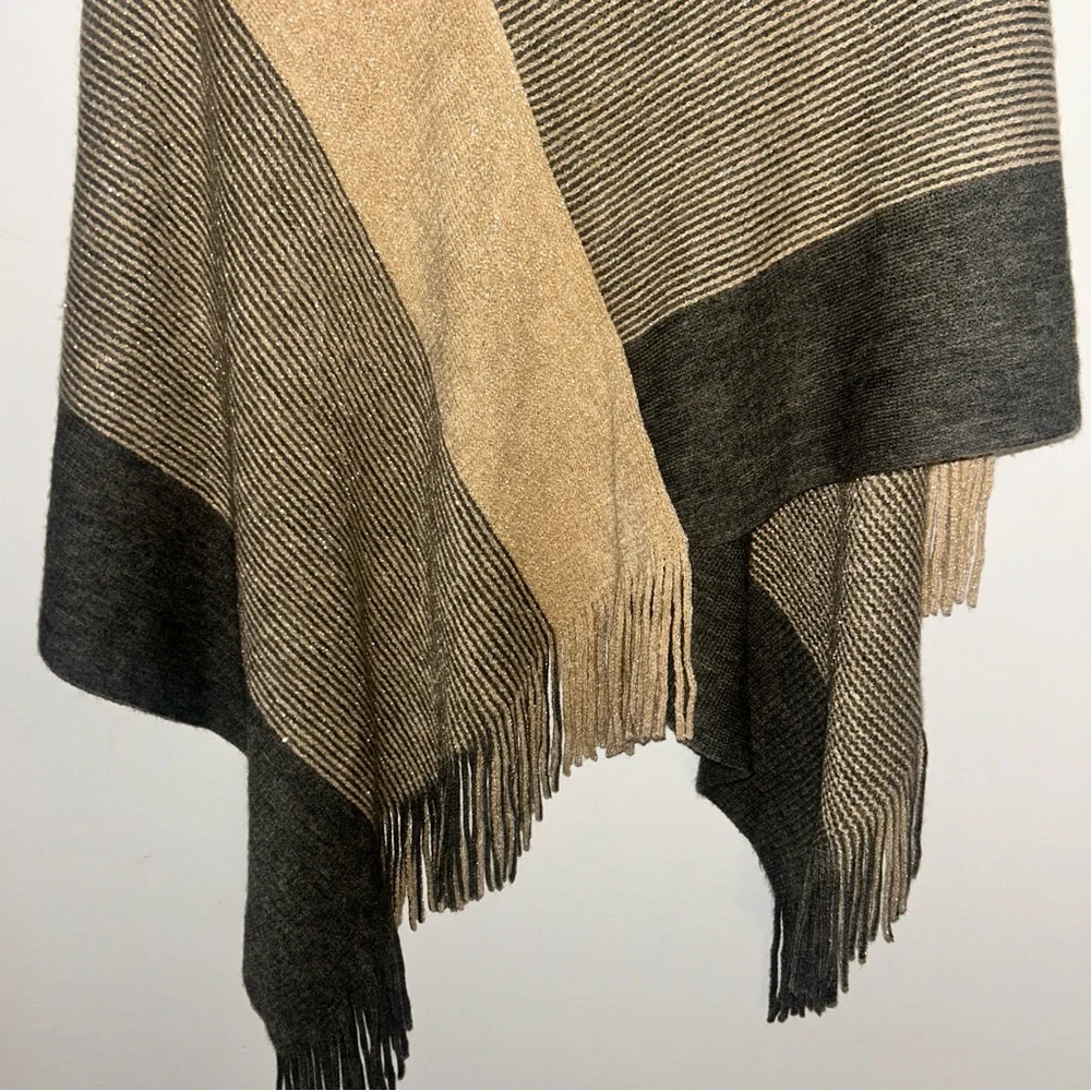 Chico's Tan and Black Striped Poncho - Picture 2 of 3